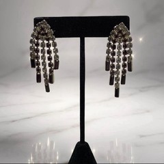 Hobe Necklace And Earrings Gold Tone Clear/Purple Rhinestones Fringe