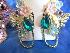 Stunning Crystal Gems Multi-Color Golden Wing Butterfly Statement Earrings NEW