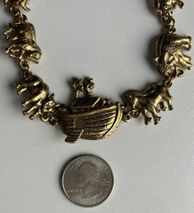 Vintage Noah’s Ark Animal Gold Tone Chunky Round Link Bracelet 7.75in Ladies 30g
