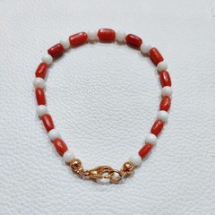 Natural Red White Coral Gemstone Bracelet Coral Beaded Handmade Brass Bracelet