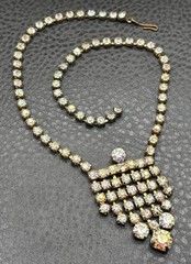 Vintage AB Rhinestone Aurora Borealis Waterfall Fringe Lavalier Necklace Choker