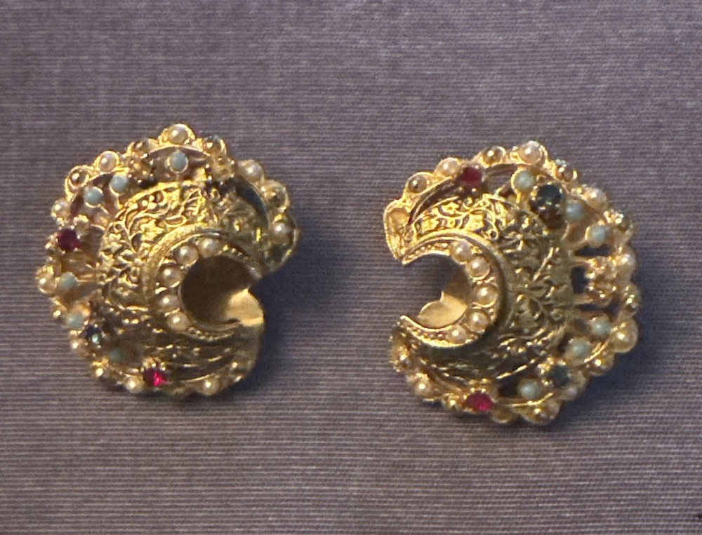 Costume Jewelry Crescent Moon Clip Earrings Faux Jewels Signed ART AS IS READ
