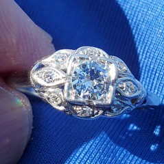 Original EARTH MINED DIAMOND Deco Engagement Ring VINTAGE PLATINUM Solitaire 8
