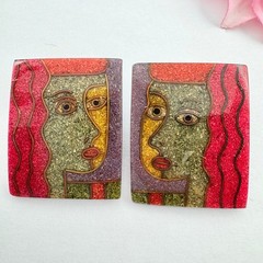 Vintage Picasso Style Cubist Faces In Resin Stud Earrings Artsy Art Teacher