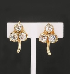 Antique Old European Diamond 3-Leaf Clover Stud Earrings 14K Gold Petite