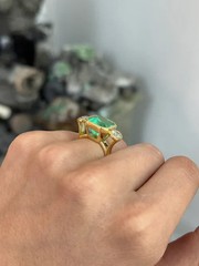 3.90 Ct Natural Emerald Art Deco Vintage Engagement Ring 14K Yellow Gold FN