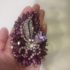 Large Heavy Purple Rhinestone Paisley Shaped Brooch Purple Missing Middle Stone