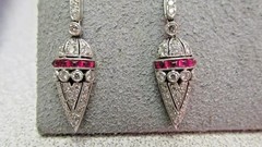 Art Deco Style Lab Created Ruby Diamond Anniversary 14k White Gold FN Earrings