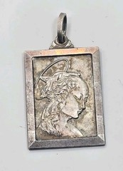 Beautiful Vintage 800 Silver Ladies Face Angel Square Charm Pendant