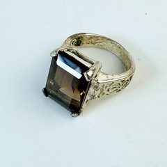 Vintage Signed 925 Sterling Silver Ring Size 9 FAS w/ Large Glass Stone