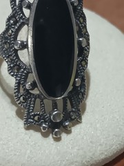 Vtg 925 SETA black Onyx Marcasite Ring Size 5.75