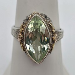 VTG La France 14K Tri-Tone Gold Lab-Created Glowing Green Spinel Ring 6.5 *READ