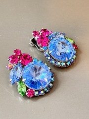 RARE Vintage Verified JULIANA D&E Ice Blue Rivoli Stone Brooch & Earring Set