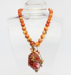 One of a kind red gemstone chunky handmade necklace