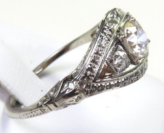 Antique 3 Diamond Filigree Engagement 14K-18KW Gold Ring Size 9 UK-R1/2 EGL USA