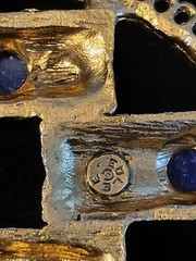 Vintage Very Large Bold Goldtone Blue Stone Edlee multi stand chain Necklace