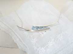 Vintage Sterling Silver 925 Natural Heated Blue Topaz Channel Set Necklace 18″