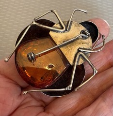 Vintage Baltic Amber Insect Brooch 925 Sterling Silver 3D Figural Big Bee Bug