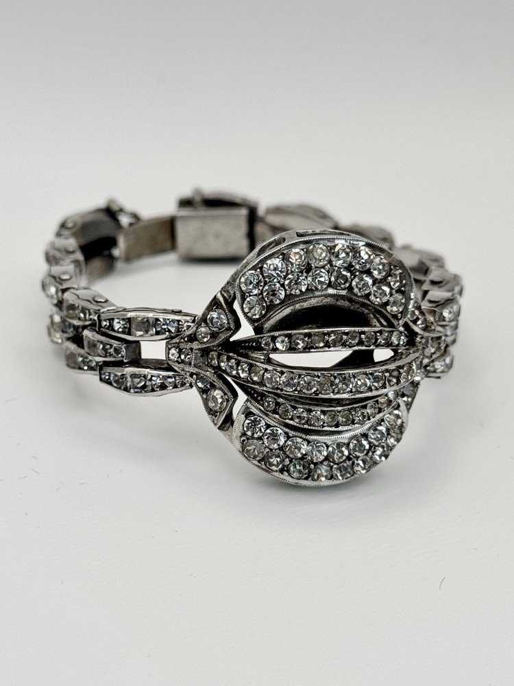 VTG Antique Art Deco Sterling Silver Rhinestone Cage Bracelet – Made in Germany.