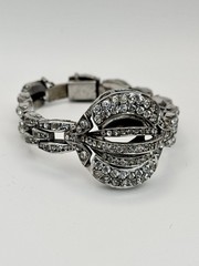 VTG Antique Art Deco Sterling Silver Rhinestone Cage Bracelet – Made in Germany.