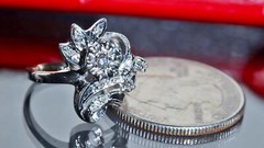 14k white gold ring 0.12ct natural diamond size 4.75 flower vintage 3.35gr N3444