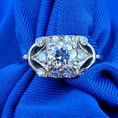 Original EARTH MINED DIAMOND Deco Engagement Ring Solid 14K WHITE GOLD SOLITAIRE