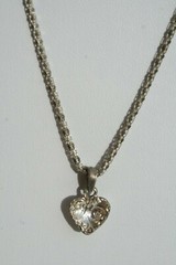 vtg Pave Crystal Necklace Heart Rhinestone Pendant Silver Tone Chain 18″