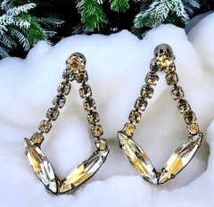 Vintage Rhinestone Earrings Prong Set Dangling Pierced Studs