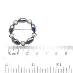 SORRENTO 925 Sterling Silver Vintage Real Hematite & Pearl Circle Pin Brooch