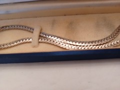 GOLD TONE 16″Necklace Braid Style Chain Link W/Single Cubic Zirconia FREE SHIP