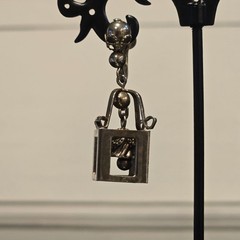 Vintage Silver Tone Lantern Cage Dangle Screw Back Earrings Bell Charm Figural