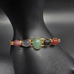 Colorful Gemstone Scarab Cuff Bracelet Gold Tone Egyptian Revival