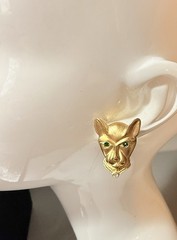 Vintage Jackie Collins Gold Tone Panther Brooch & Clip Earrings Set Rhinestone