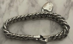 Silver Tone Chain Vintage Bracelet Lock No Key Jewelry XU-43