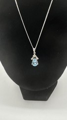 VINTAGE ART DECO STYLE PENDANT NECKLACE PEAR-CUT BLUE STONE SILVER TONE