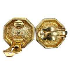 Vintage S.A.L. Swarovski Gold Tone Large Octagon Clip Earrings w/ Clear Crystal