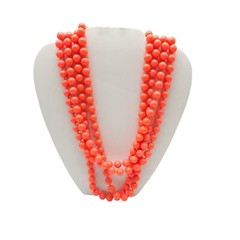 Orange Acrylic Hand Knotted Beaded Long No Clasp Necklace Vintage