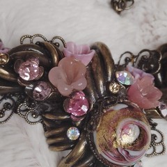 Vintage Steampunk Garden Party Glass Crystal Bronze Necklace Earrings