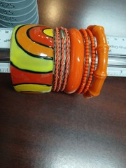 Vintage Orange Bangle Bracelet Lot Of Plastic Acrylic Metal 8-8.5