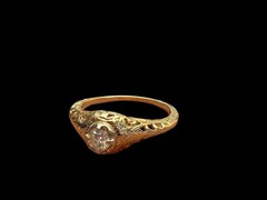 Antique Yellow Gold Old Cut Diamond Filigree Engagement Ring Size: 8