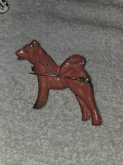 Vintage Pink Poodle Dog Brooch Pin Mid-Century Plastic Celluloid Lucite Figural