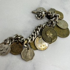 Vintage 13 Coin Charm Bracelet Belgium, India, Pakistan 1957 1959 1955 7”
