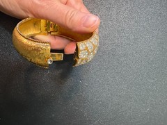 RARE Signed Mazer Rhinestone Inset Gold Tone Metal Cuff or Hinged Bracelet