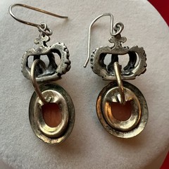ARTISAN HANDCRAFTED CAMEO AND CROWN PIERCED VICTORIAN STYLE EARRINGS