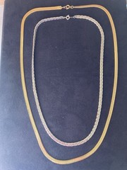 2 Piece Vintage Flat Snake Chain Necklaces 1 Gold Tone 28 in & 1 Silver 22 in.