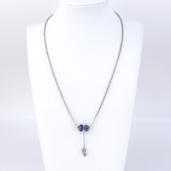 Vintage Sterling Silver 925 Amethyst Drop Rolo Chain Necklace 18.5″