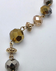 Liz Claiborne Faux Pearl Crystal Bead Necklace Gold Tone 32 in adj. Sparkle