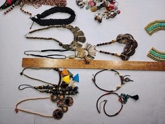35x Vtg-Now Chunky Mixed Jewelry Lot – Wood Bone Stones Tribal Necklace Earrings