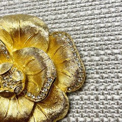 Vintage Christian Dior Flower pin in box Gold Tone Rhinestone 2.25 Inches Wide