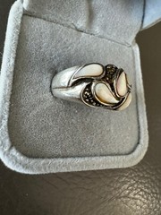 Vtg Sterling Silver Cluster Marcasite Abalone Ring Sz 7.5